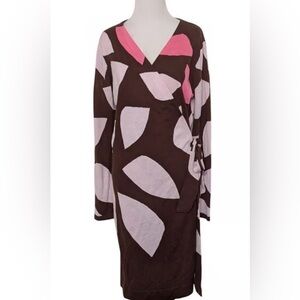 Diane Von Furstenberg Brown and Pink Long 'Richley Wrap Dress